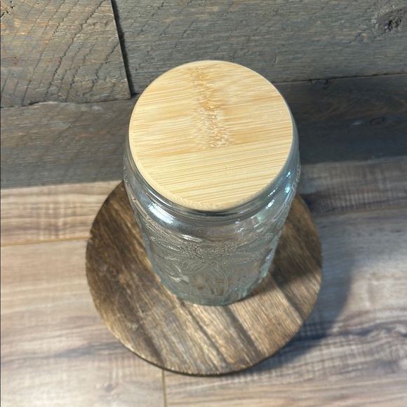 Glass Storage Jar with Wooden Lid Airtight Seal Intricate Design Great for Decor - Picture 3 of 10